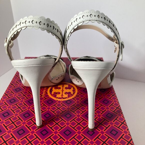 Womens Tory‎ Burch Perforated Marguerite Slingback Nappa Leather Shoes 8.5 Ivory - Picture 5 of 11